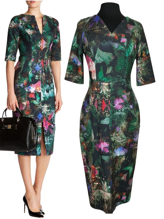 Ted Baker Dresses & Skirts - Ted Baker Floral Green Sheath Dress with V-Neck Size 3